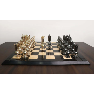 6” Giant Victorian Series Brass Metal Luxury Chess Set - Pieces Only - Metallic Gold & Grey