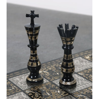 Sovereign Series Brass Metal Luxury Chess Pieces & Board Set- 14" - Unique Art