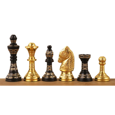 Staunton Inspired Brass Metal Luxury Chess Pieces & Board Set -12"- Gold & Black