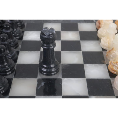 Onyx Marble Chess Pieces & Board Combo Set - 12" - Black and White Stone