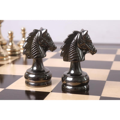 3.7" Splendor Series Brass Metal Luxury Chess Set - Pieces Only- Gold & Metallic Grey