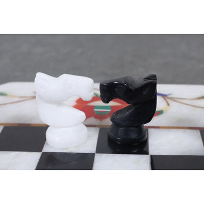 Marble Stone Chess Pieces & Board Set -Inlay Handcrafted Work- 12" board