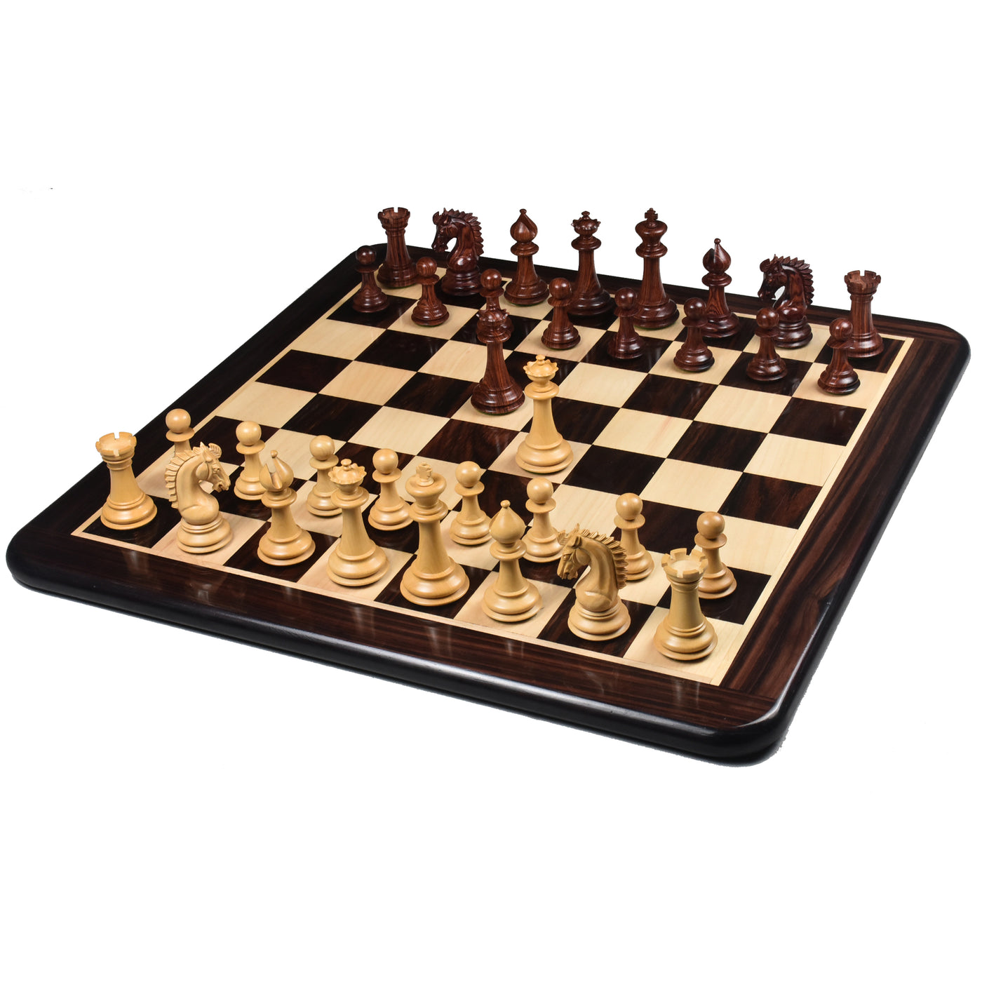 Luxury 21" Rosewood & Maple Chessboard with 3.7" Emperor Series Staunton Pieces in Rosewood