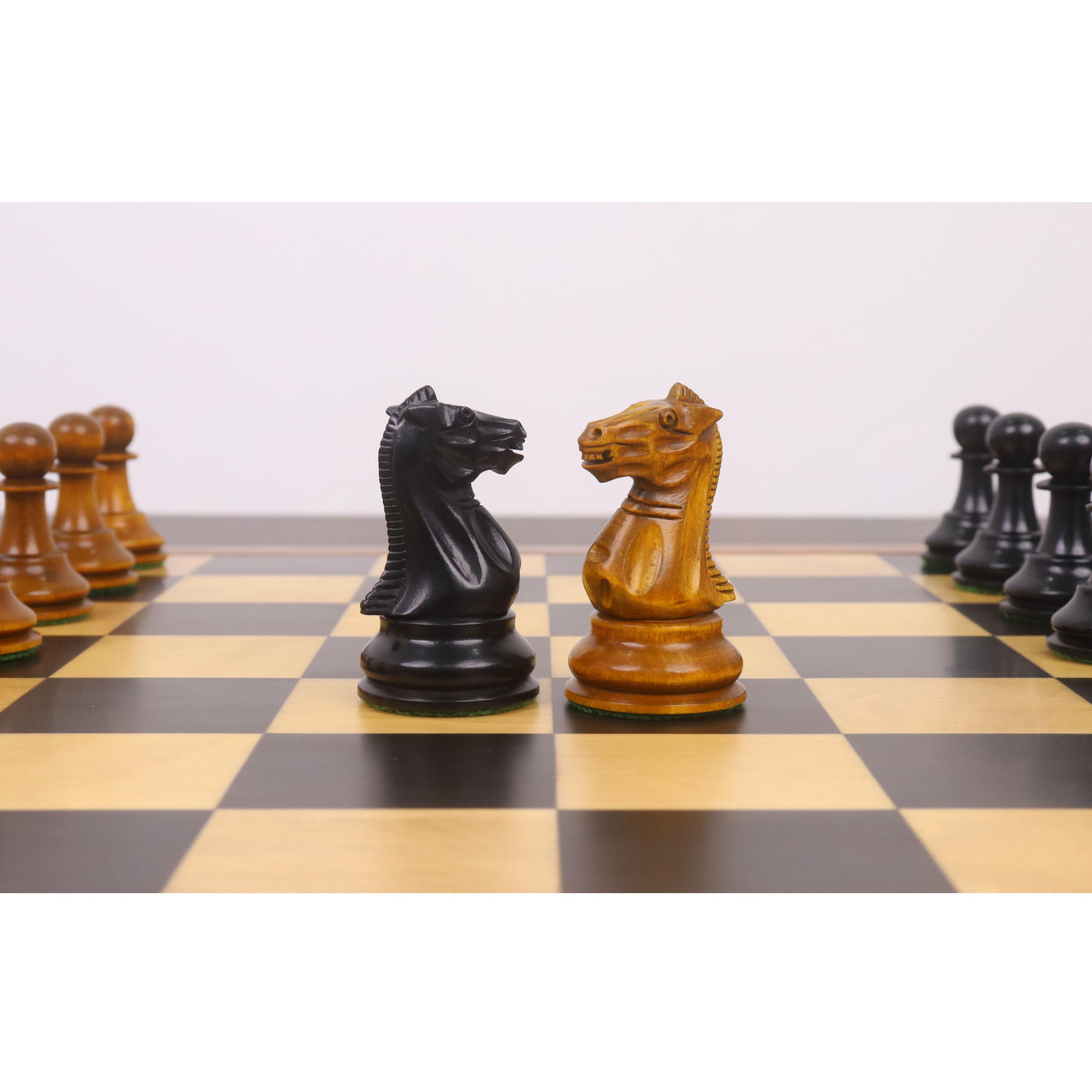3.6" Golden Castle Craftsman Reproduction Chess Set - Chess Pieces Only - Antiqued & Ebonised Boxwood