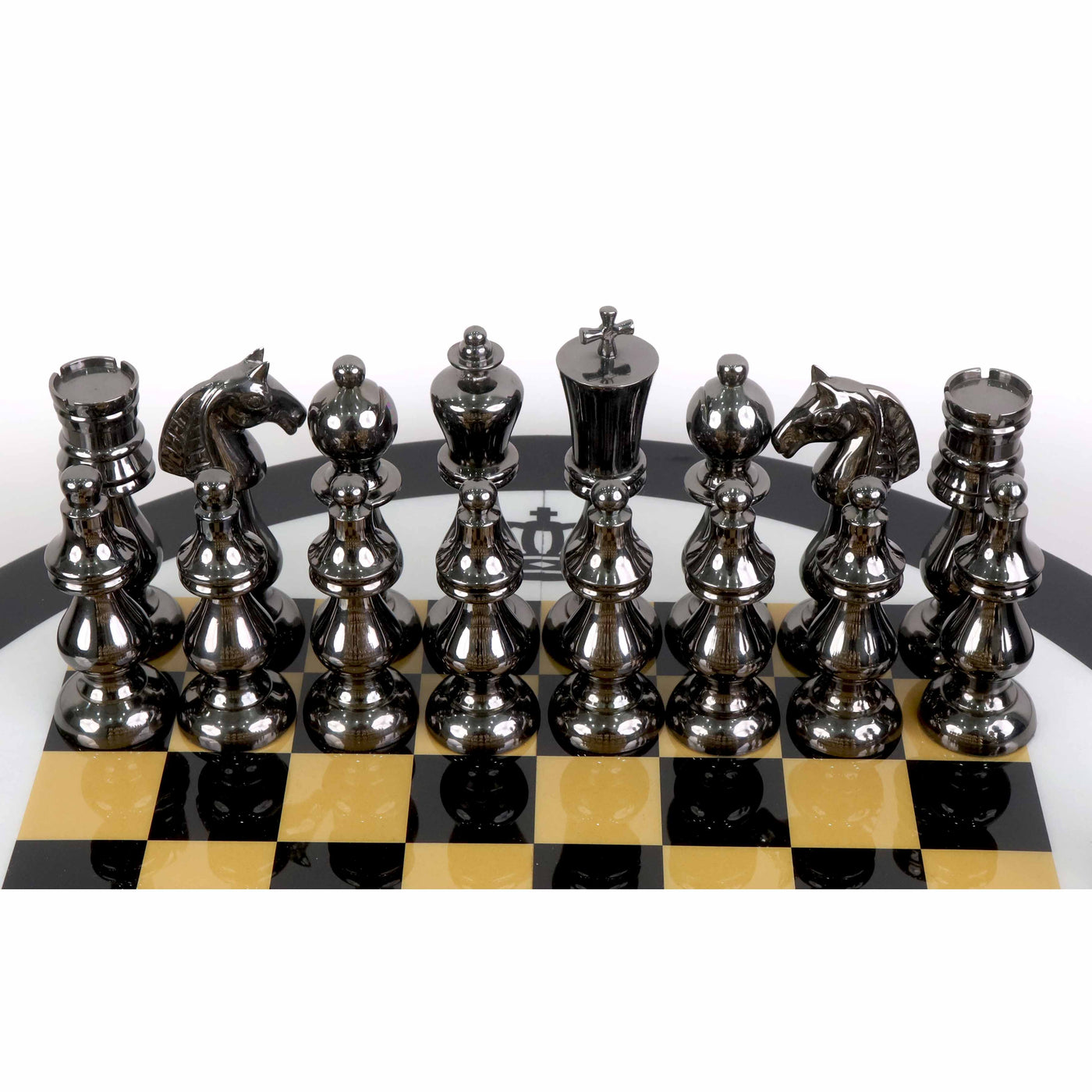 4.5” Regal Curve Series Brass Metal Luxury Chess Set - Pieces Only- Gold & Metallic Grey