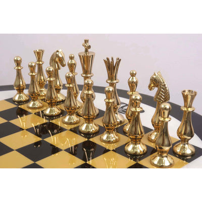 17" Minimalist Brass Metal Luxury Chess Pieces, Board and Table Set - 21" Height