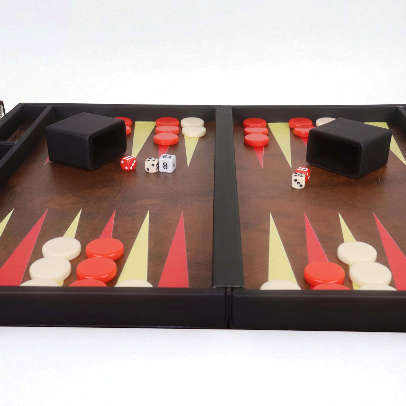 18" Ebony Black Leatherette Backgammon Set – Luxury Briefcase Style Travel Board Game with Brown & Red Inlay