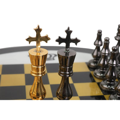 Minimalist Brass Metal Luxury Chess Pieces, Board and Table Set - 21" tall