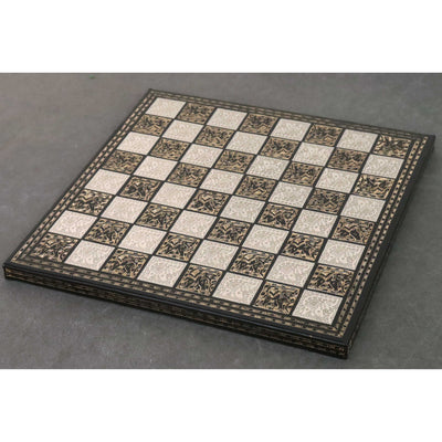 Classic Staunton Brass Metal Luxury Chess Pieces & Board Set - 12"- Silver and Black