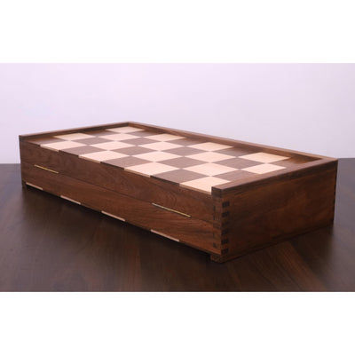 1950's Dubrovnik Chess Board Folding Style in Golden Rosewood & Maple Wood with Internal Storage - 57 mm square