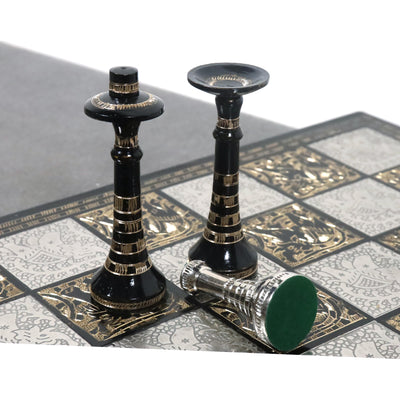 Hawaiian Crown Brass Metal Luxury Chess Pieces & Board Set -14" Silver and Black