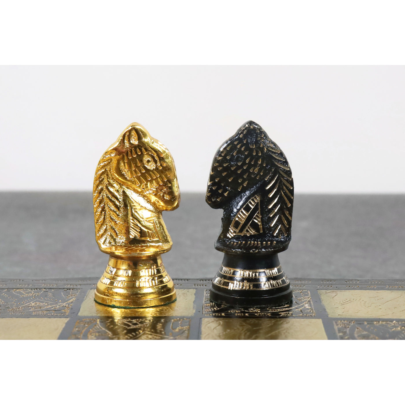 Staunton Inspired Brass Metal Luxury Chess Pieces & Board Set -12"- Gold & Black