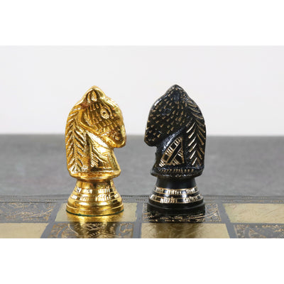 Staunton Inspired Brass Metal Luxury Chess Pieces & Board Set -12"- Gold & Black