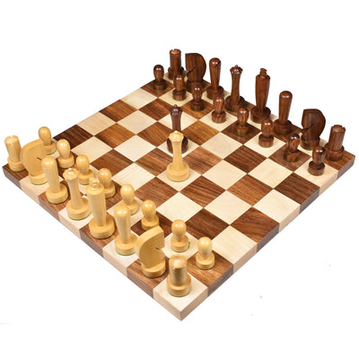 3.9" Minimalist Berliner Combo Chess set-Chess pieces with board and box - Golden Rosewood