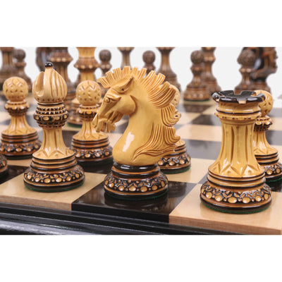 Alexandria Luxury Staunton Burnt Carving Chess Set- Chess Pieces Only - Triple Weighted - Lacquered Boxwood