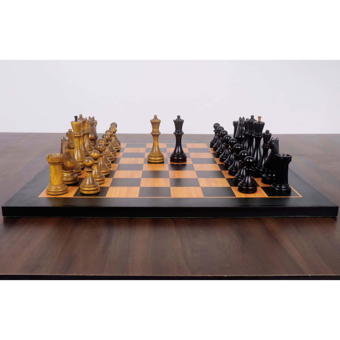 1935 Botvinnik Flohr-II Soviet Chess Pieces Only Set -Distress Antiqued Boxwood & Ebonised Boxwood- 4.4" King