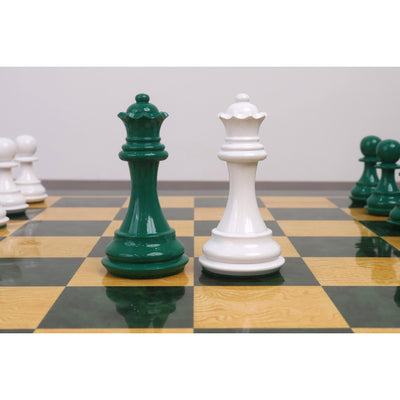 4.1" Pro Staunton Weighted Green & White Painted Wooden Chess Set- Chess Pieces Only