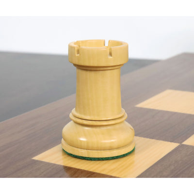 Combo of 1950s' Fischer Dubrovnik Chess Set - Pieces in Mahogany Stained & Boxwood with 21" Chess Board and Leatherette Coffer Storage Box