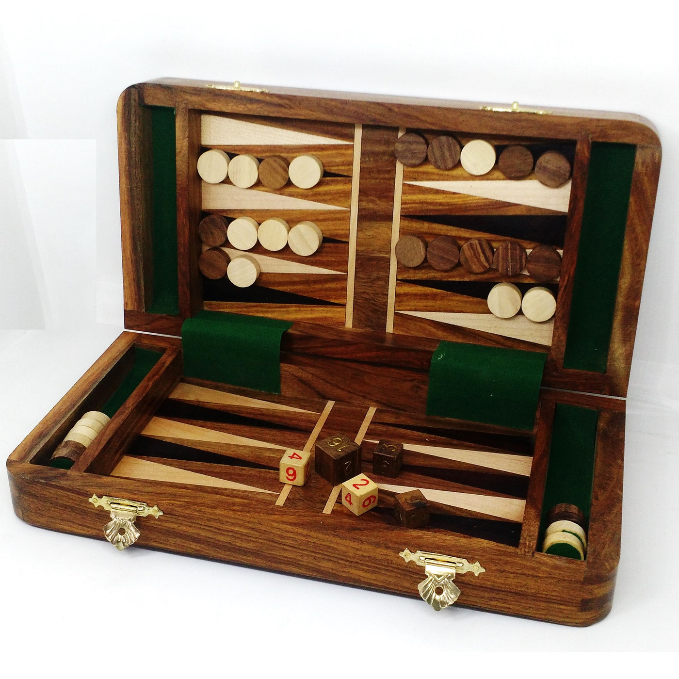 2 in 1 Magnetic Travel Chess & Backgammon set in Golden Rosewood 10 inches