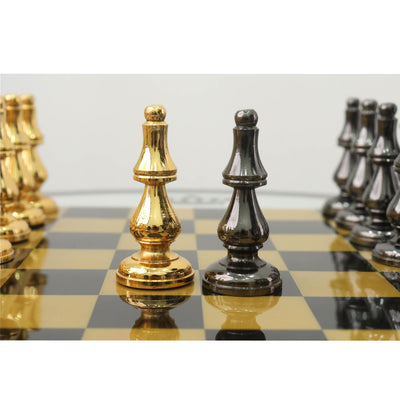 Minimalist Brass Metal Luxury Chess Pieces, Board and Table Set - 21" tall