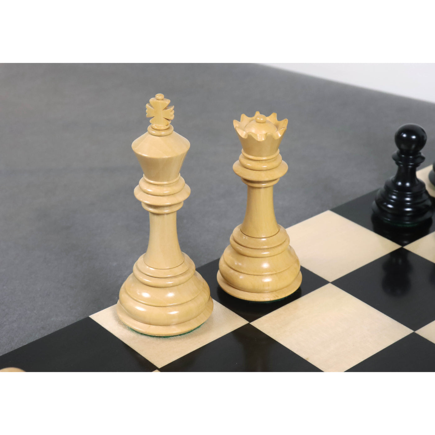 Combo of 4.6″ Rare Columbian Triple Weighted Ebony Wood Luxury Chess Pieces with 23" Printed Chessboard and Storage Box