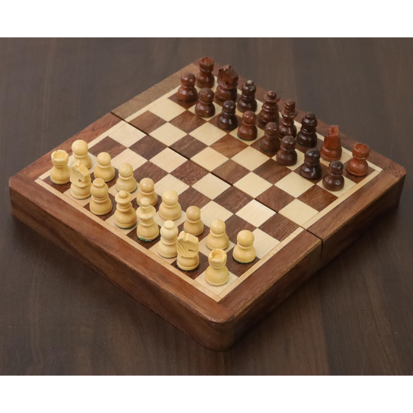 Golden Rosewood Wooden Inlaid Magnetic Chess set 5" with Folding Board