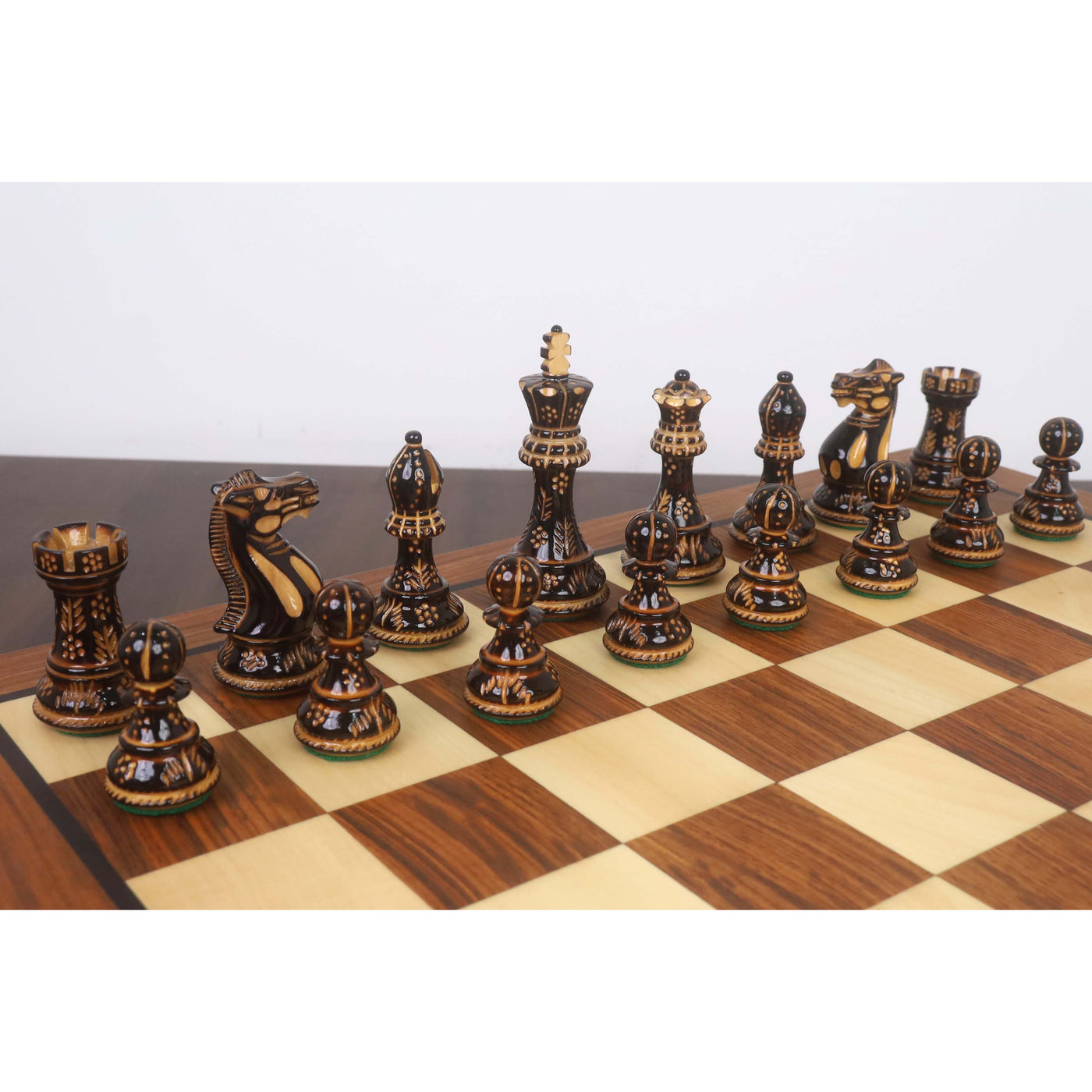 Combo of 20” Legacy Golden Rosewood Chess Board with 4” Professional Staunton Pieces (Gloss Finish)