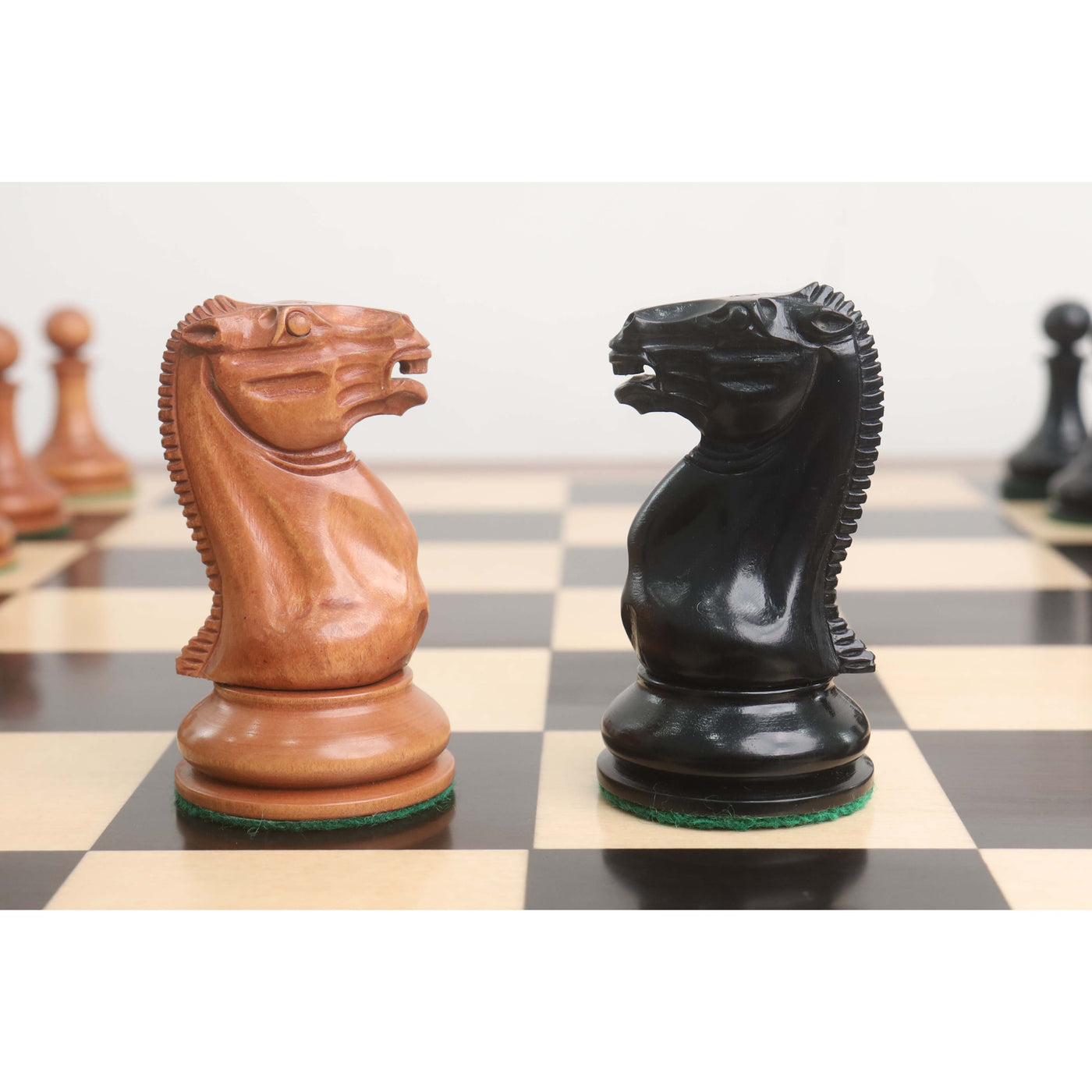 Combo of 1849 Cooke Type Staunton Chess Set - Pieces in Ebony Wood & Antiqued Boxwood with Board and Box