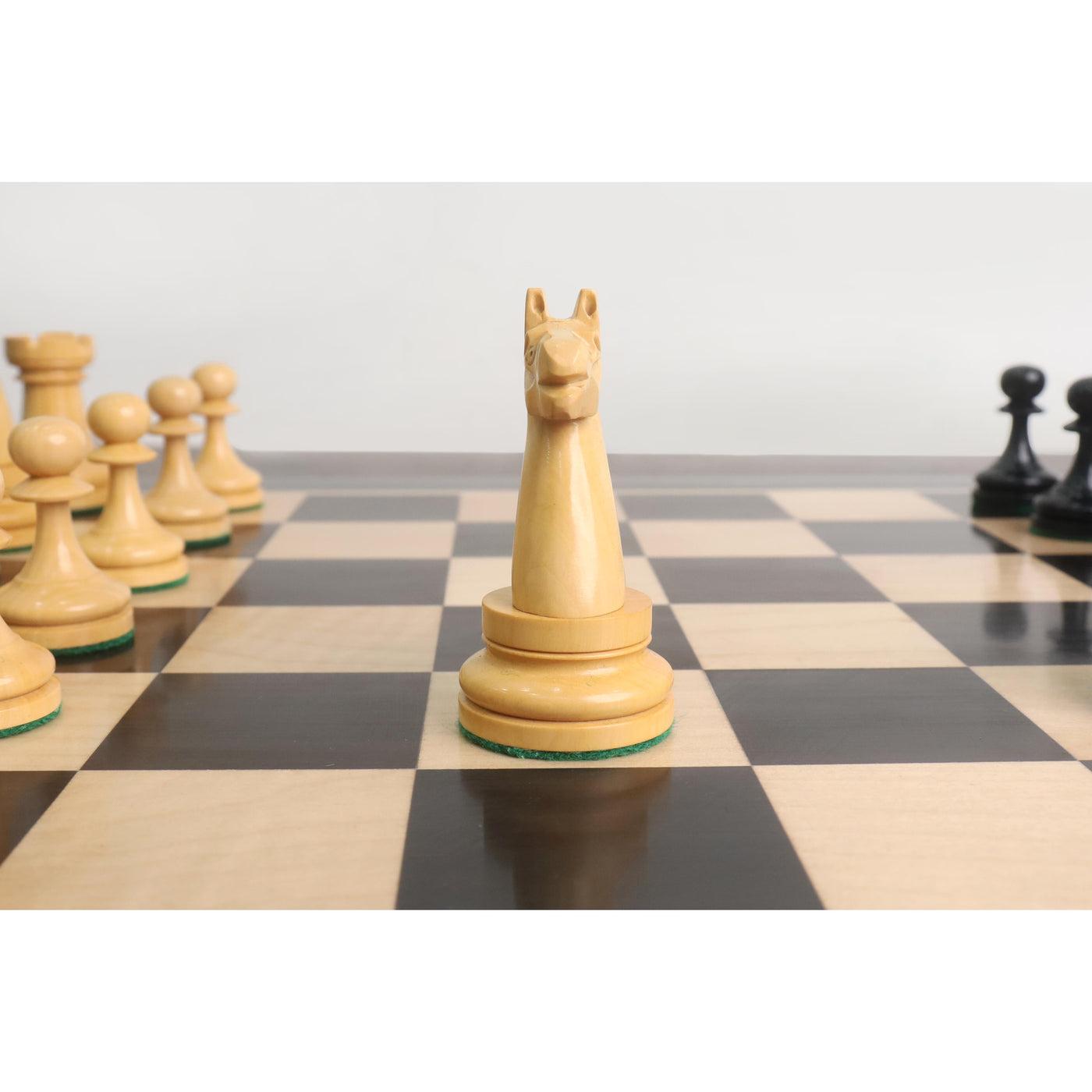 Combo of 1900s' American Chess Company Reproduction Set - Pieces in Ebony Wood with Chess Board & Storage Box