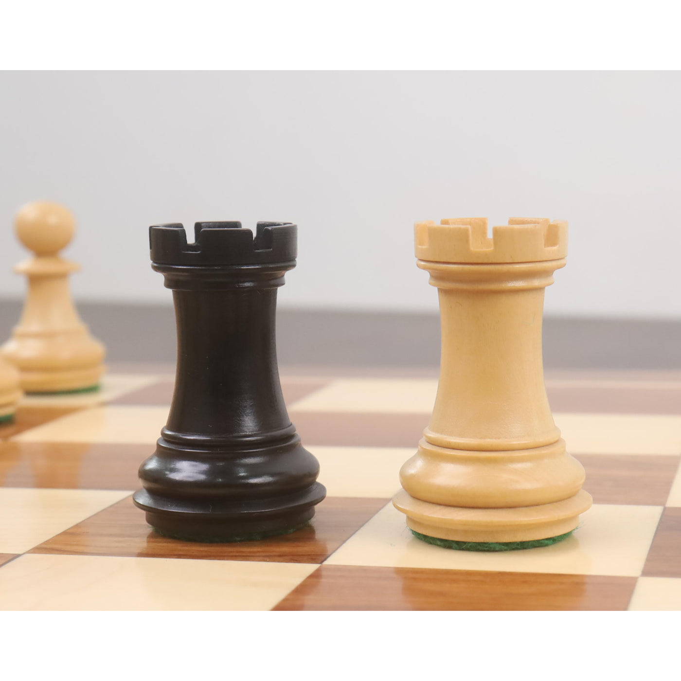 3.1" Chamfered Base Staunton Chess Set- Chess Pieces Only - Weighted Ebonised Boxwood