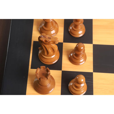 3.9" Lessing Staunton Chess Set - Pieces only - Natural Ebony Wood & Antiqued Lacquered Boxwood