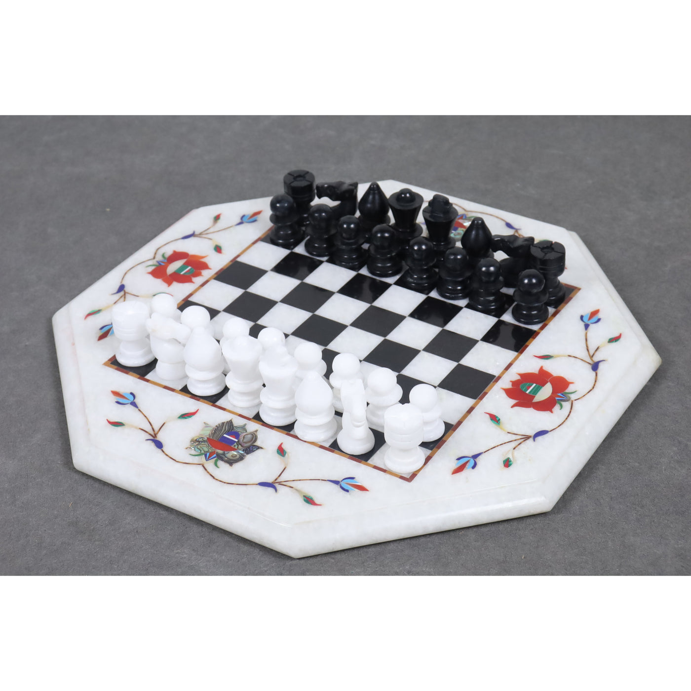 Marble Stone Chess Pieces & Board Set -Inlay Handcrafted Work- 12" board