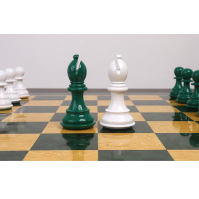 4.1" Pro Staunton Weighted Green & White Painted Wooden Chess Set- Chess Pieces Only