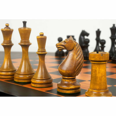 1935 Botvinnik Flohr-II Soviet Chess Pieces Only Set -Distress Antiqued Boxwood & Ebonised Boxwood- 4.4" King
