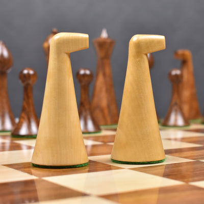 Combo of 3.6" Herman Ohme Minimalist Chess Set - Pieces in Weighted Golden Rosewood with Board & Box