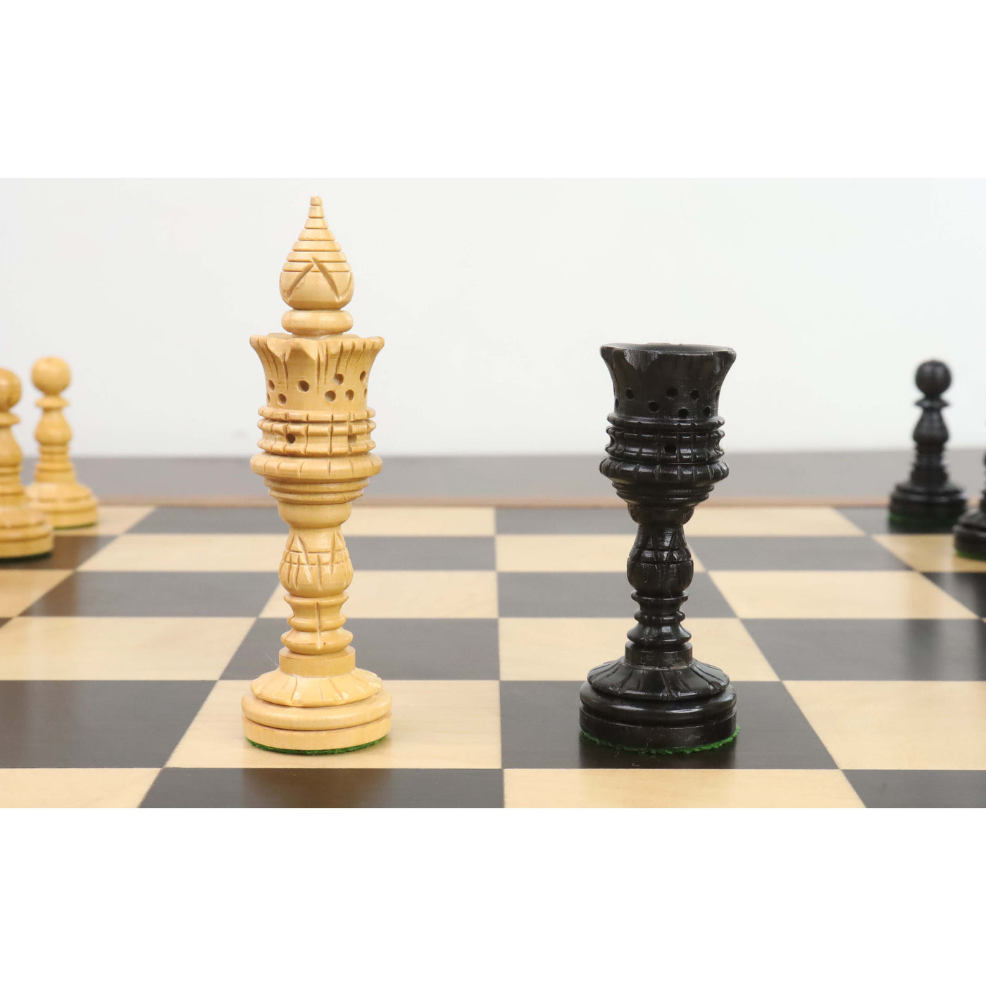 4.7" Hand Carved Lotus Series Chess Set - Chess Pieces Only in Weighted Ebony Wood