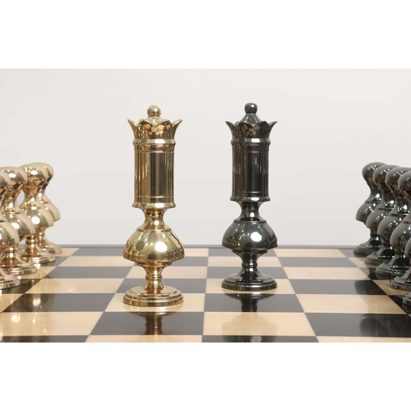 6” Giant Victorian Series Brass Metal Luxury Combo Chess Set - Pieces in Metal with 25" Ebony Wood  Chess board