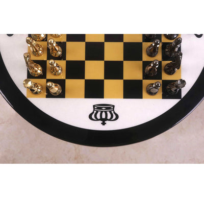 17" Minimalist Brass Metal Luxury Chess Pieces, Board and Table Set - 21" Height