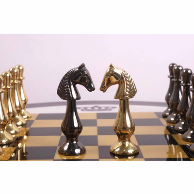 17" Minimalist Brass Metal Luxury Chess Pieces, Board and Table Set - 21" Height