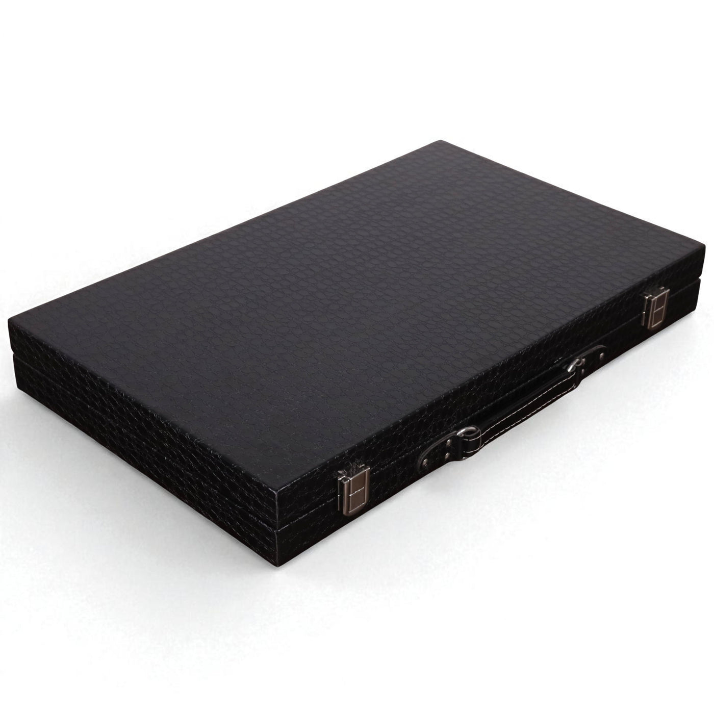 18" Black Leatherette Backgammon Set – Briefcase Style Travel Board Game with Red & White Playing Surface