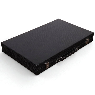 18" Black Leatherette Backgammon Set – Briefcase Style Travel Board Game with Red & White Playing Surface