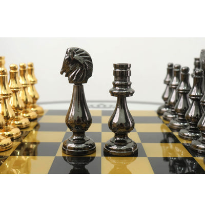 Minimalist Brass Metal Luxury Chess Pieces, Board and Table Set - 21" tall