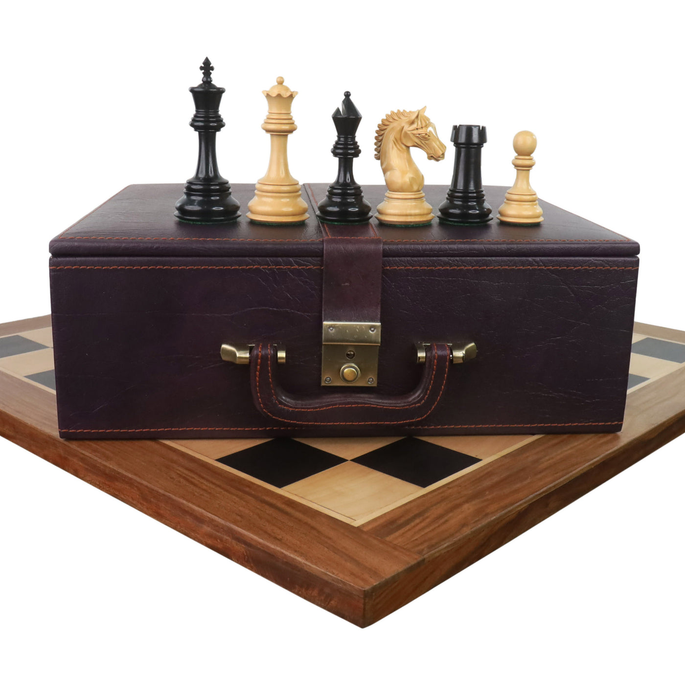 4.5" Tilted Knight Luxury Staunton Chess Set - Chess Pieces Only - Ebony Wood & Boxwood