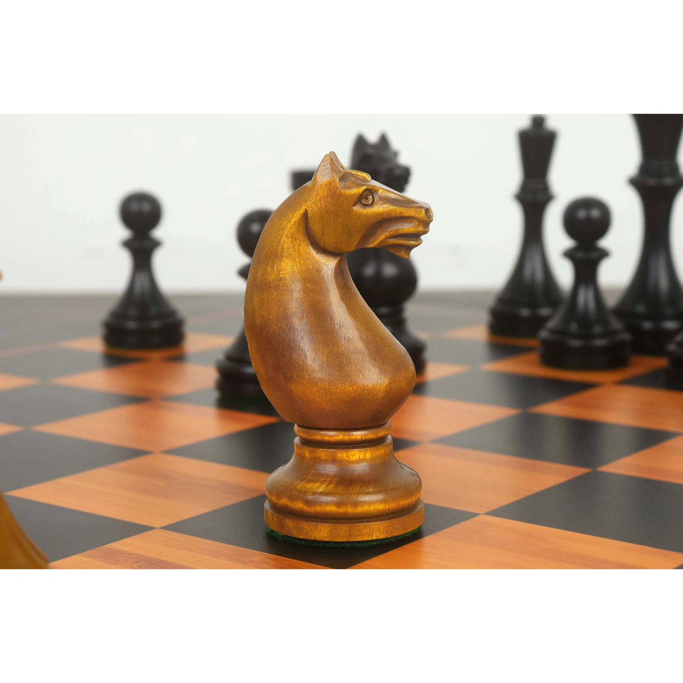 1935 Botvinnik Flohr-II Soviet Chess Pieces Only Set -Distress Antiqued Boxwood & Ebonised Boxwood- 4.4" King