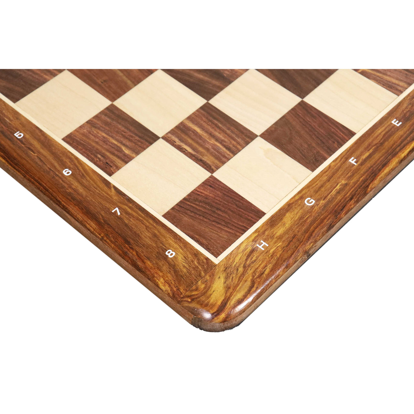 Slightly Imperfect 21" Large Chess board - Golden Rosewood & Maple - 55 mm Square- Algebraic Notations