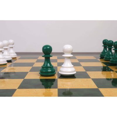 4.1" Pro Staunton Weighted Green & White Painted Wooden Chess Set- Chess Pieces Only
