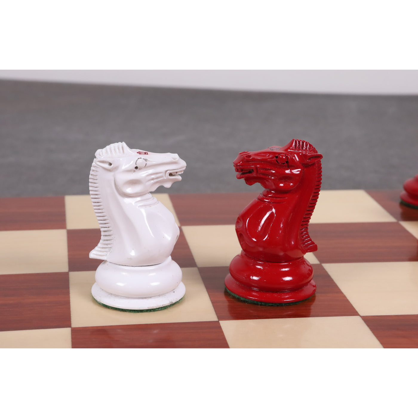 Slightly Imperfect 1849 Jacques Cook Staunton Collectors Chess Set- Chess Pieces Only - Red & White - 3.75"