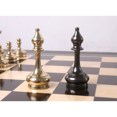 3.7" Splendor Series Brass Metal Luxury Chess Set - Pieces Only- Gold & Metallic Grey