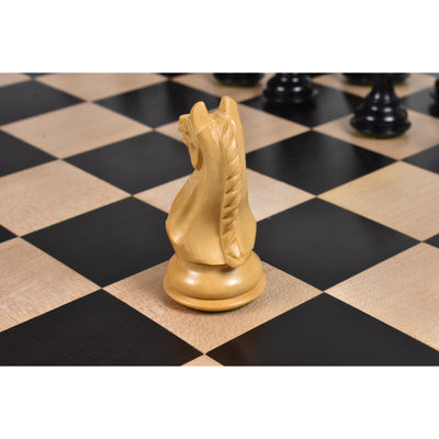 Combo of 3.5" Fierce Knight Staunton Chess Set - Pieces in Ebonised Boxwood with Chess Board & Storage Box