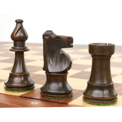 Improved French Lardy Chess Set - Chess Pieces Only - Walnut Stained boxwood - 3.9" King